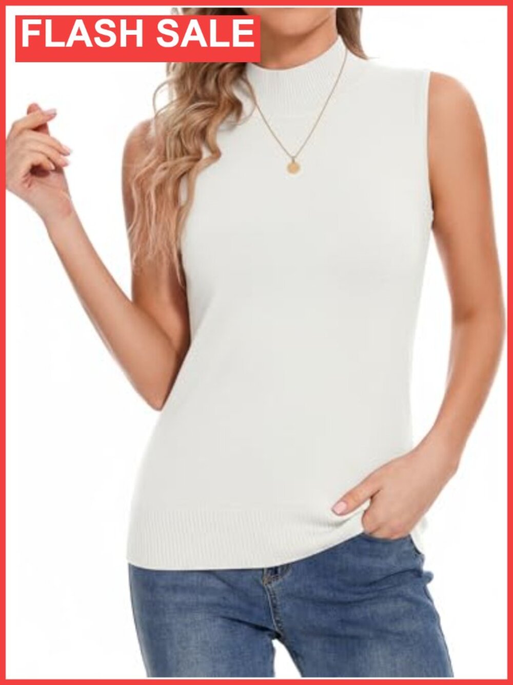 Sleeveless Mock Neck Knit Vest Top Slim Fit Women's Pullover